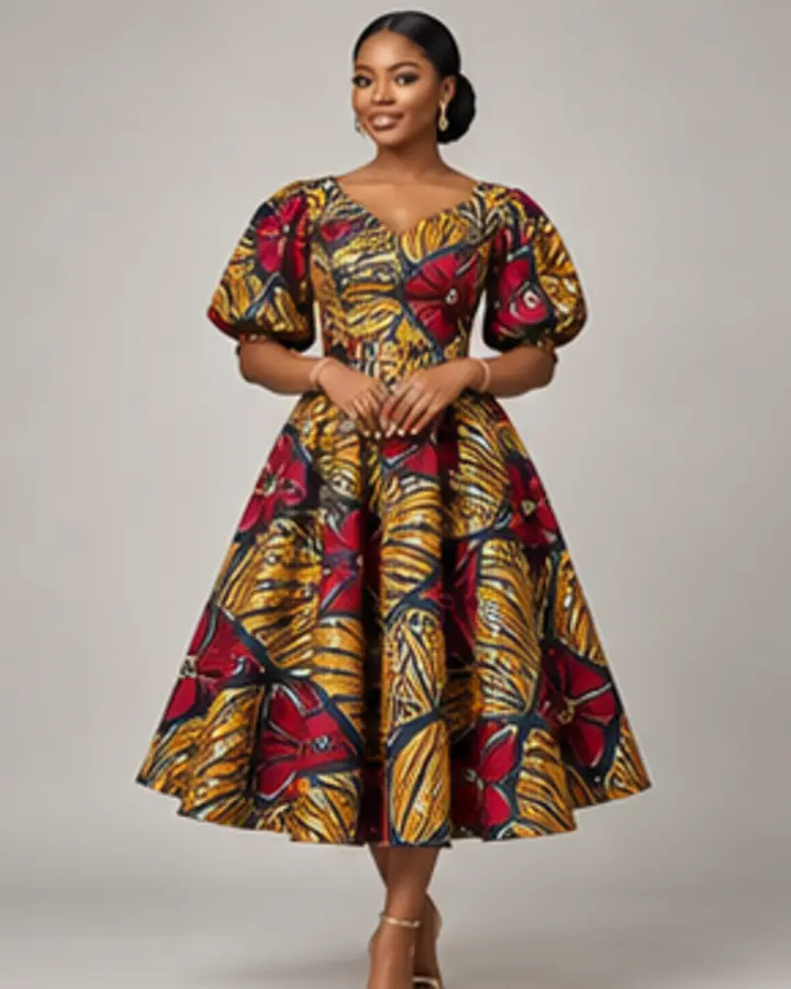 Woman wearing African print dress