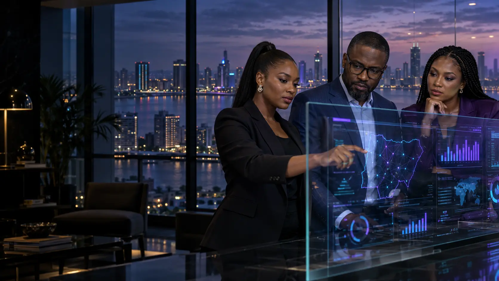 Nigerian AI consultants reviewing enterprise intelligence in Lagos