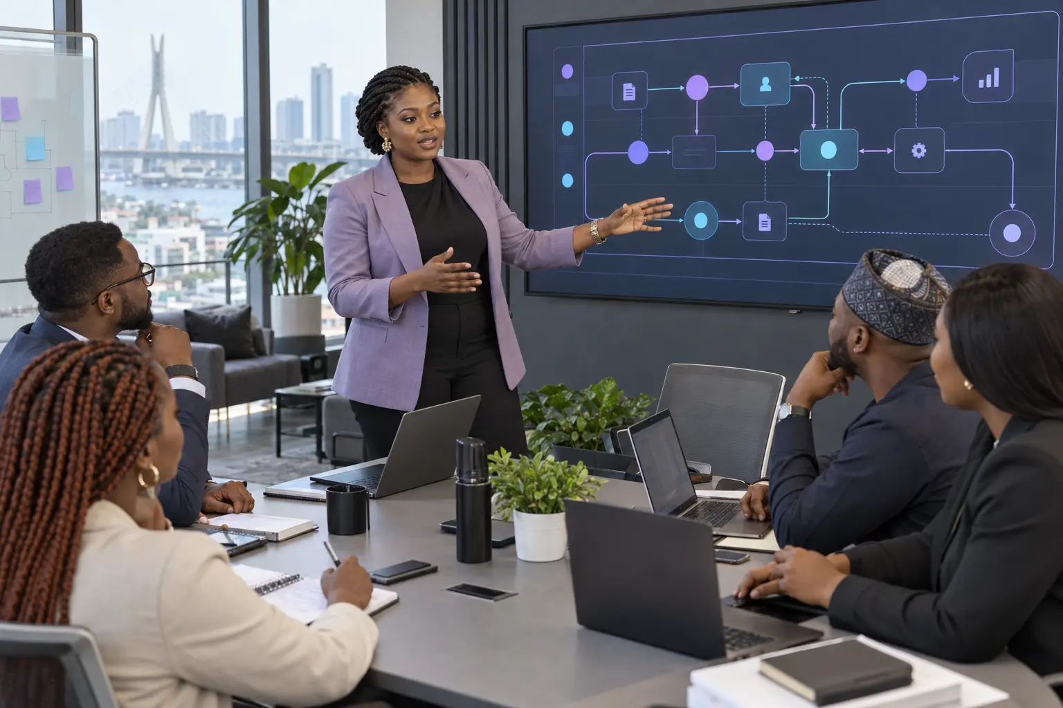 Nigerian AI architect leading a workflow design session