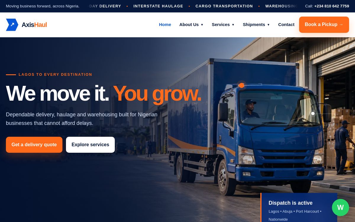 AxisHaul Logistics website homepage