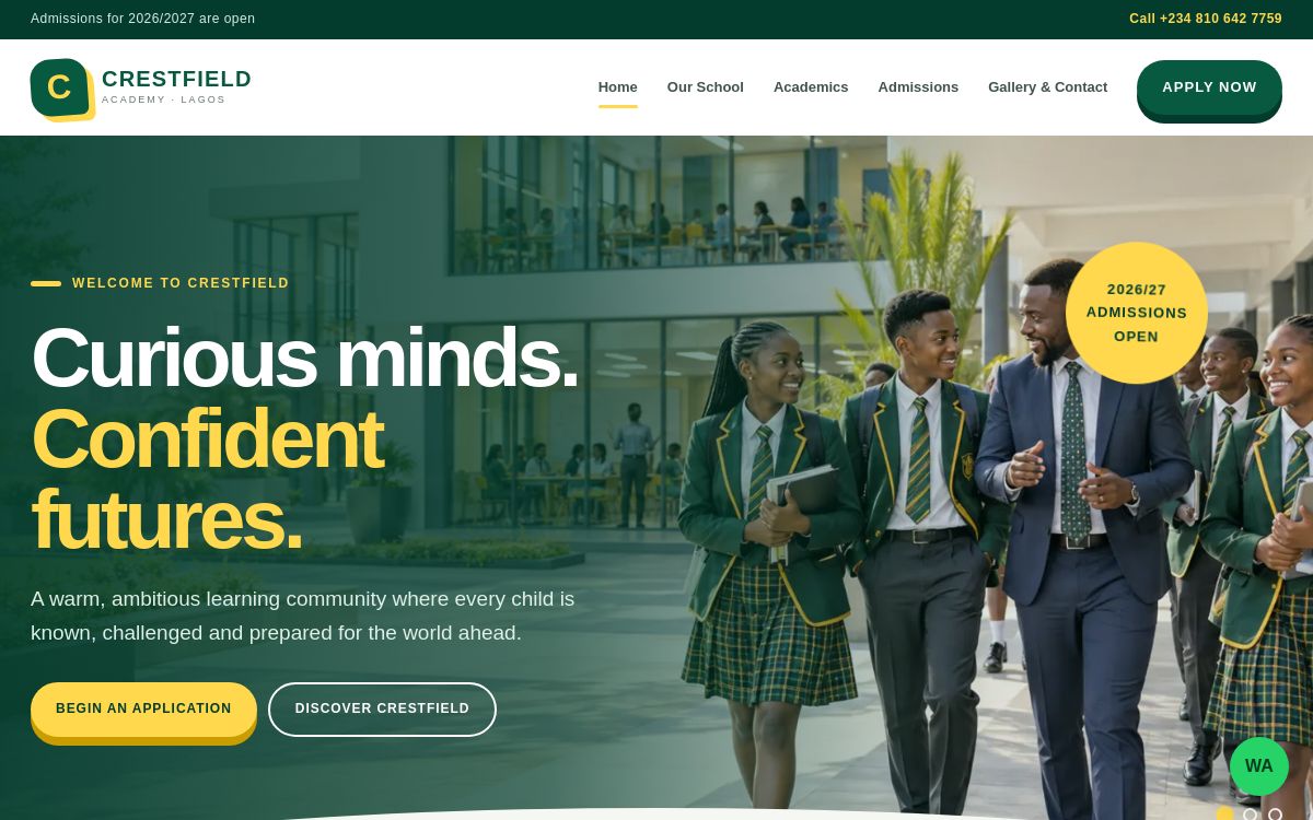 Crestfield Academy website homepage