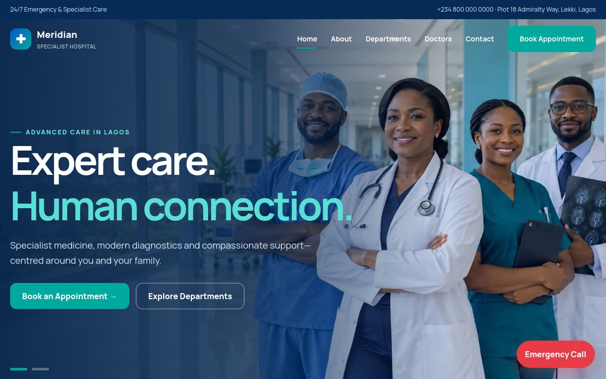 Meridian Specialist Hospital website homepage