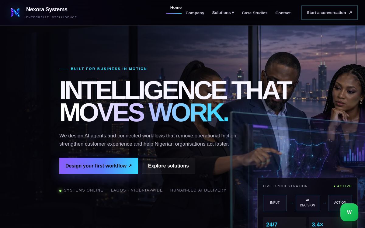 Nexora Systems website homepage